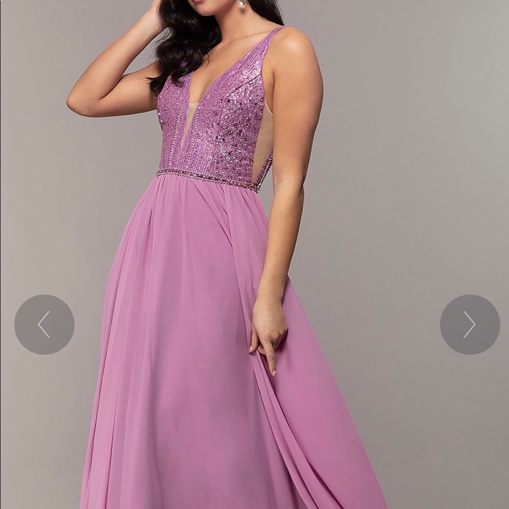Embellished-Bodice Lavender Chiffon Evening Dress